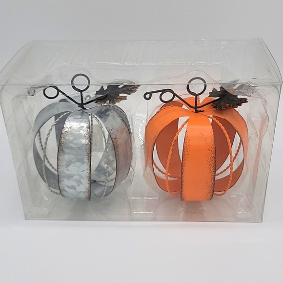 Other - New Orange & Galvanized Metal Pumpkins 2pcs Holiday / Thankksgiving Decor